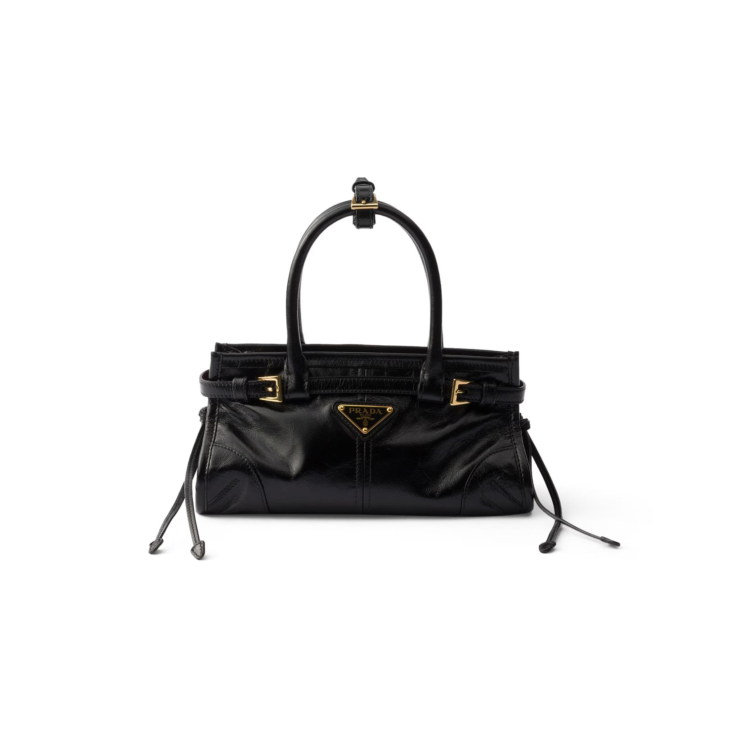 Pra*a black mini leather bonnie top-handle bag 1ba486 (23.5*12*9cm)